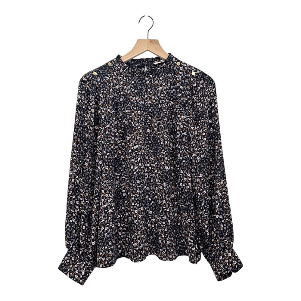 LOFT Women’s Blue Floral Print Polyester Long Sleeve Back Button Blouse Size M